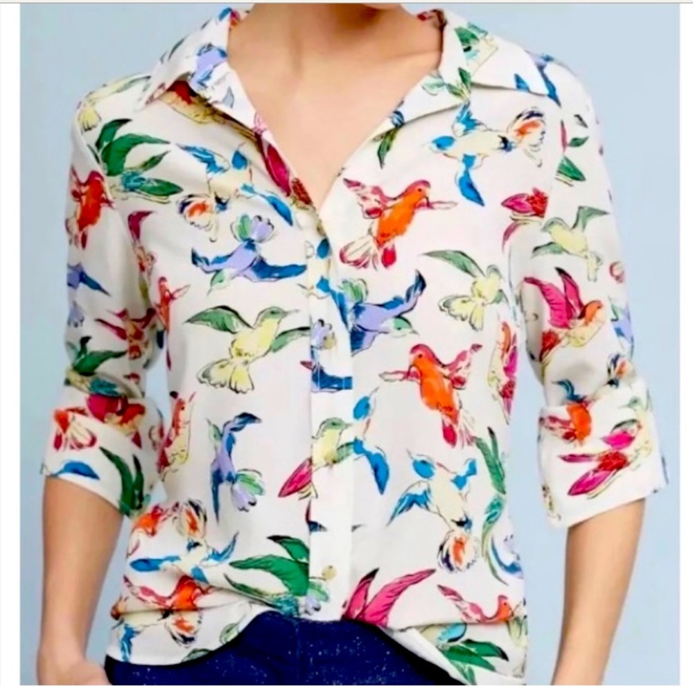 Maeve Potola 100% silk top bird print